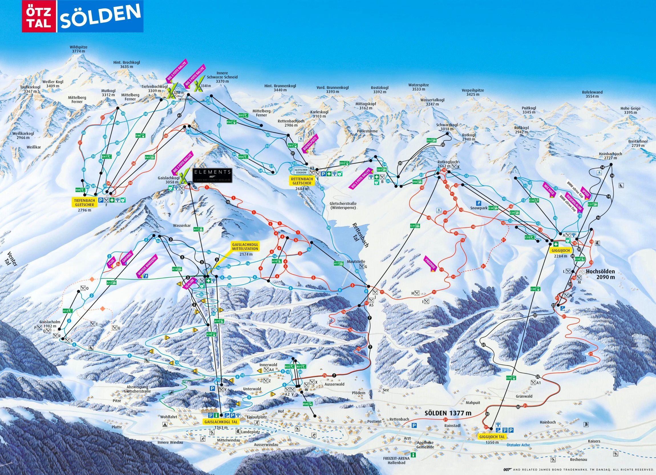 Sölden - mapa střediska