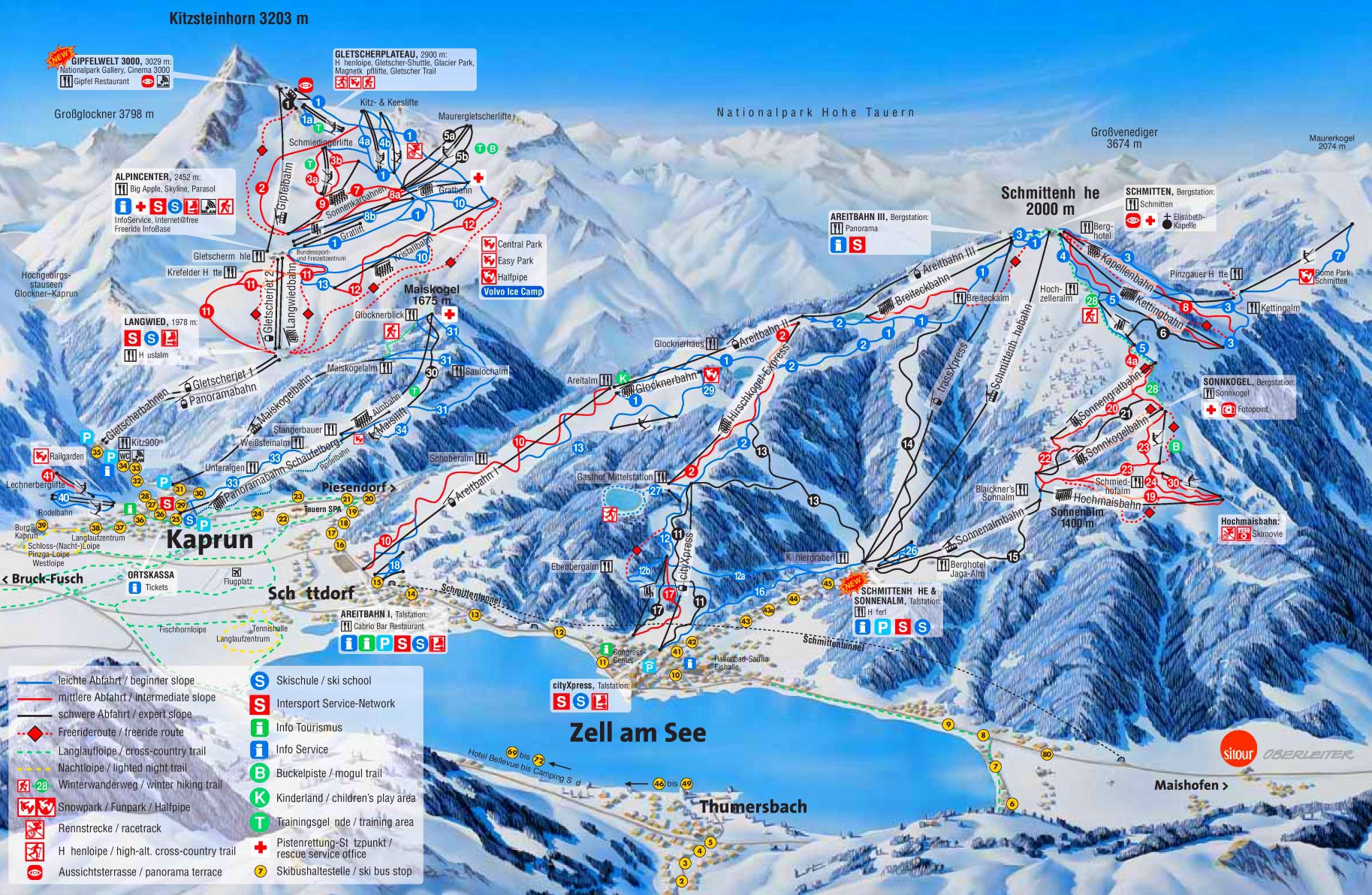 Kitzsteinhorn a Zell am See - mapa střediska 