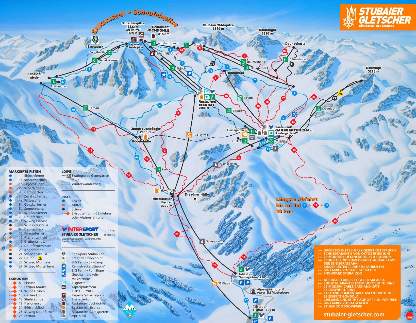 Ledovec Stubai mapa střediska