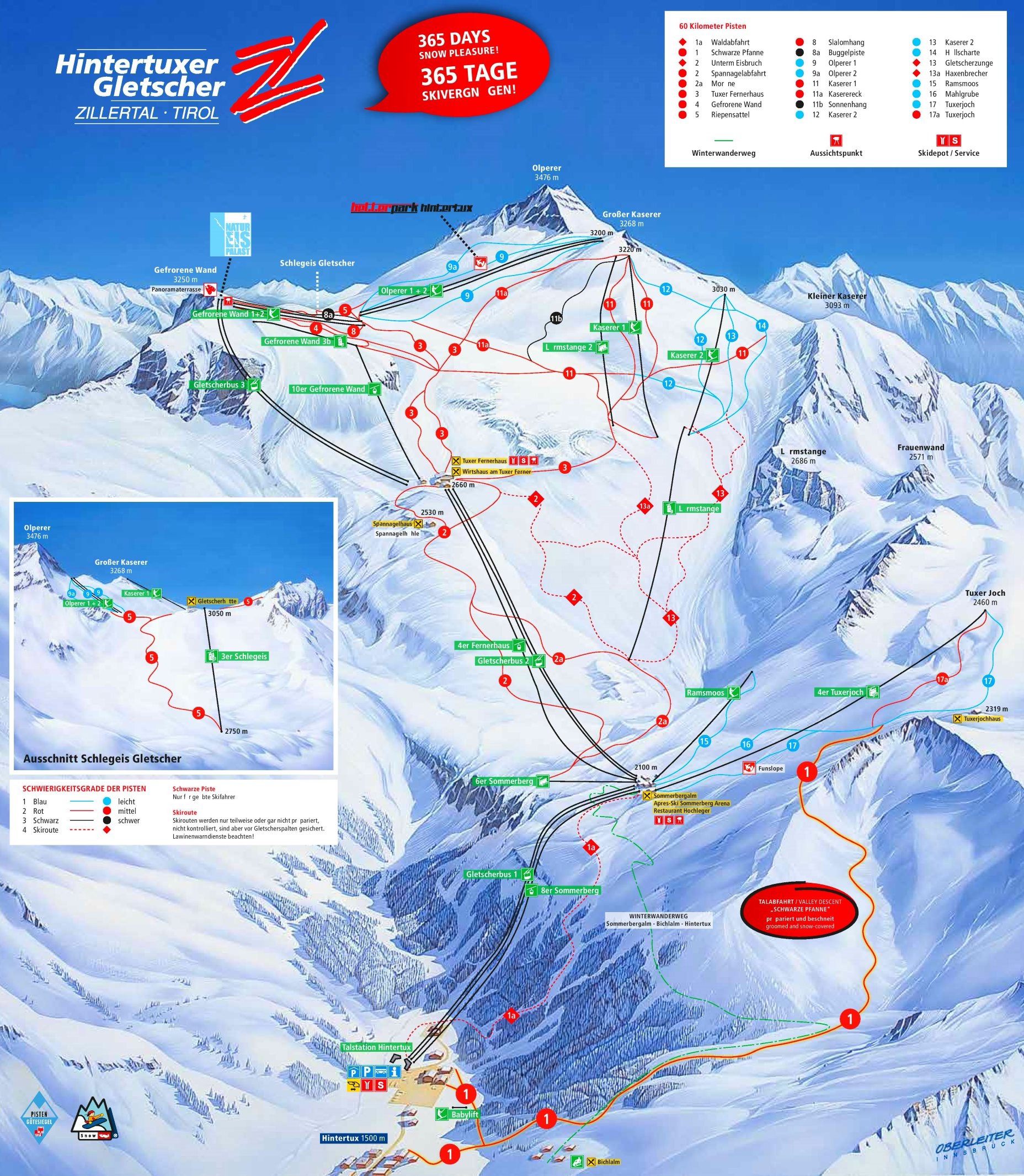 Hintertux - mapa střediska